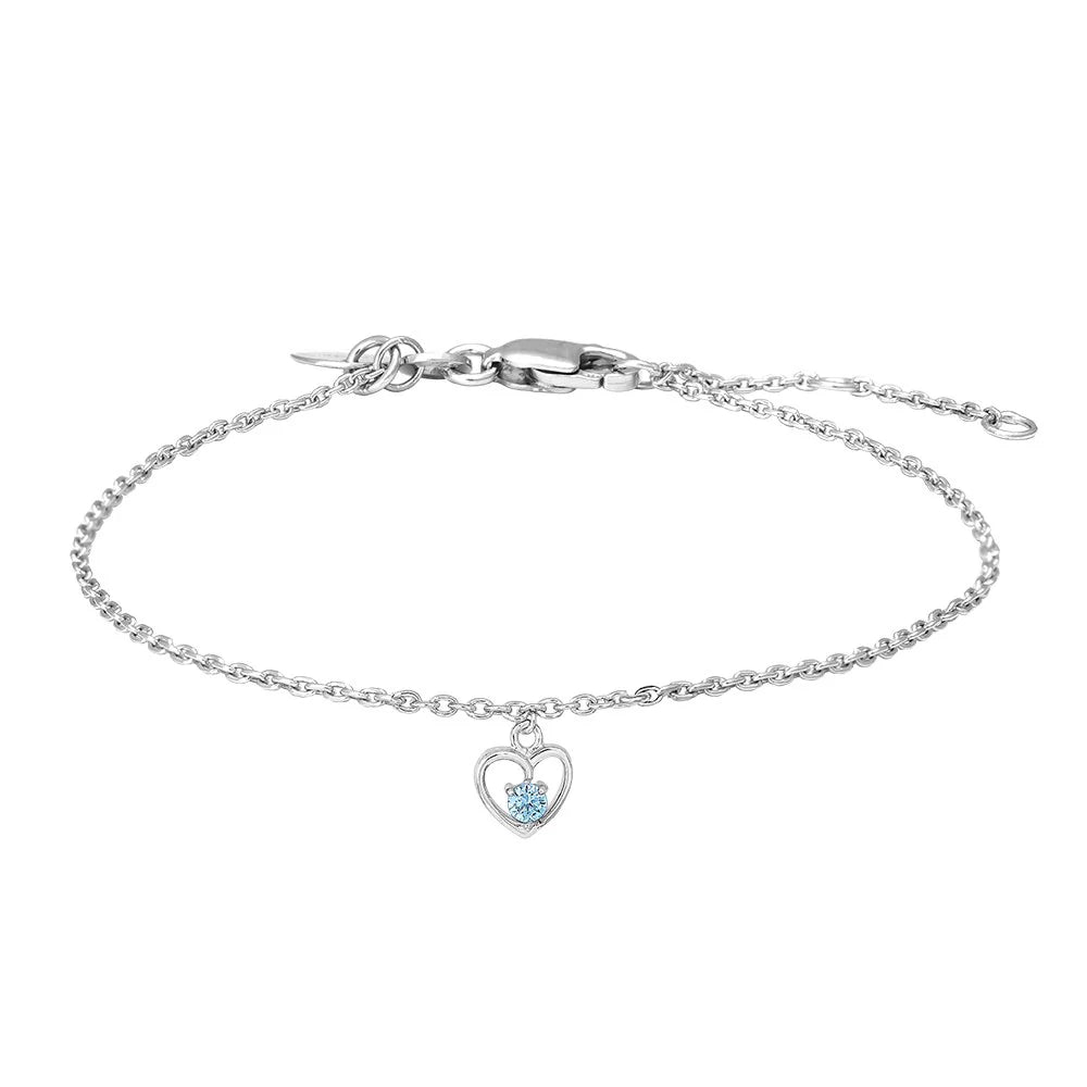 Barna armband - Hjarta m. bláum stein - Silfur