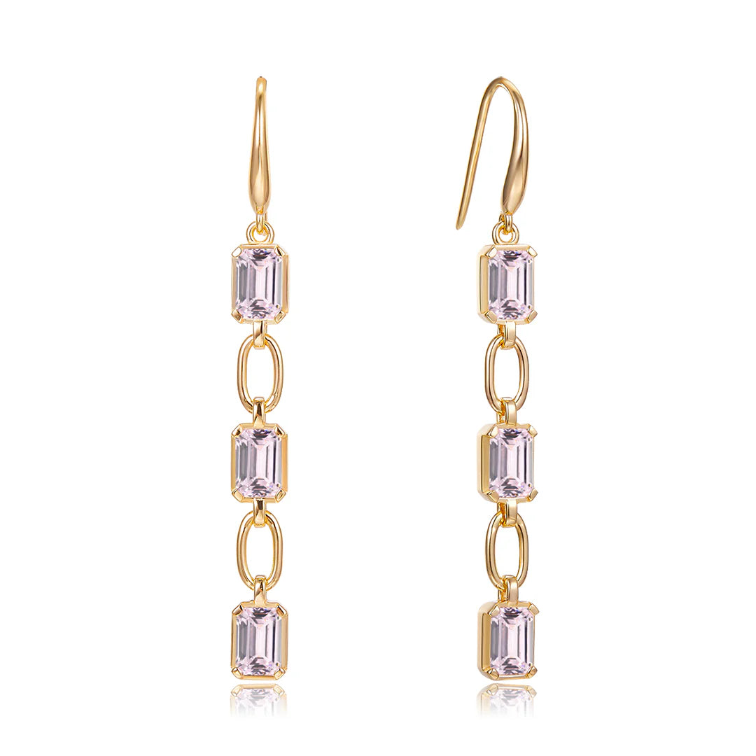 Vera Design - Crystal Eyrnalokkar Gylltir með bleikum steinum