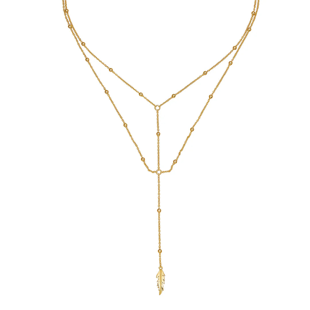 Vera Design - Hálsmen Fjöður Rosary Gyllt