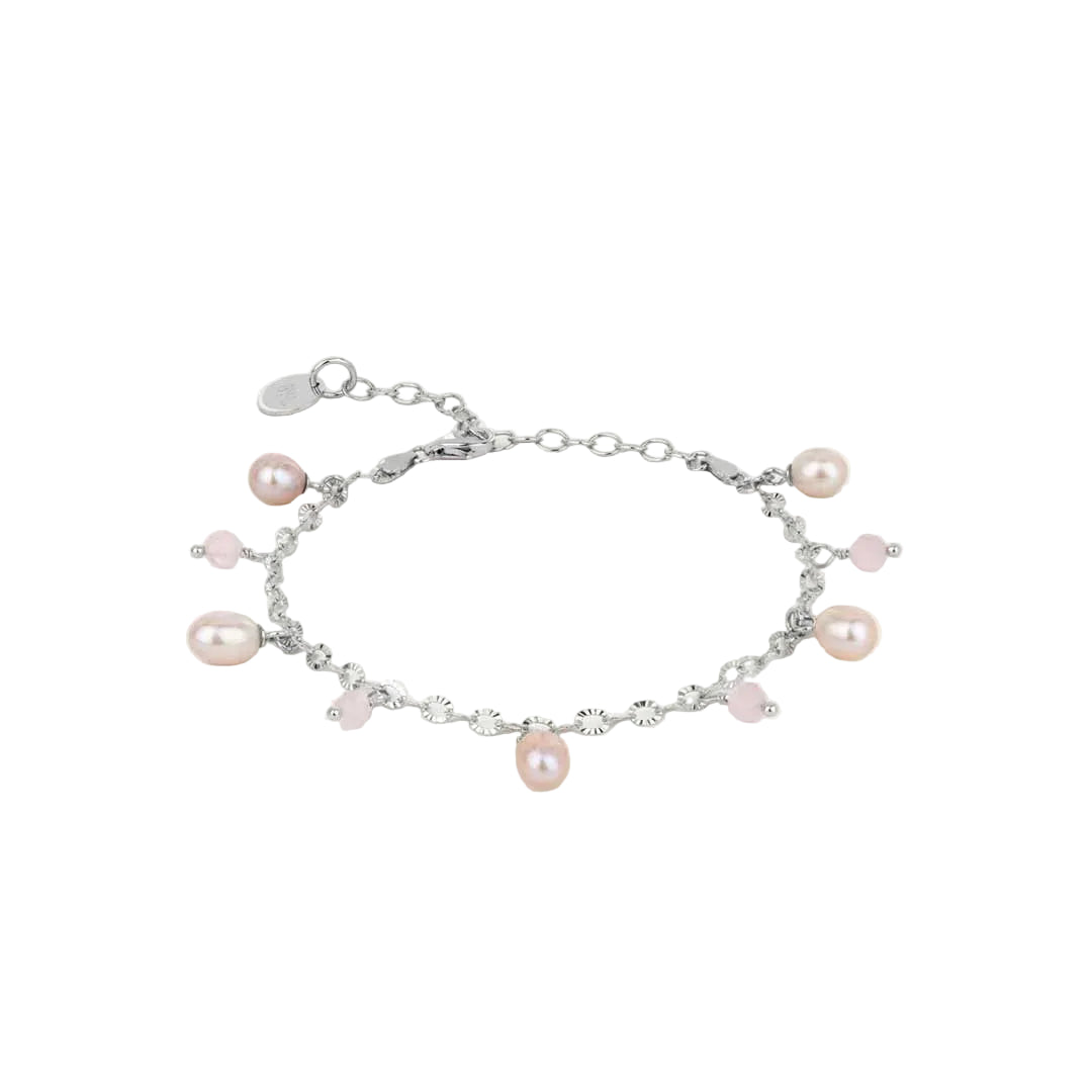 By L - Haf Pink armband með Bleikum Perlum og Rose Quartz