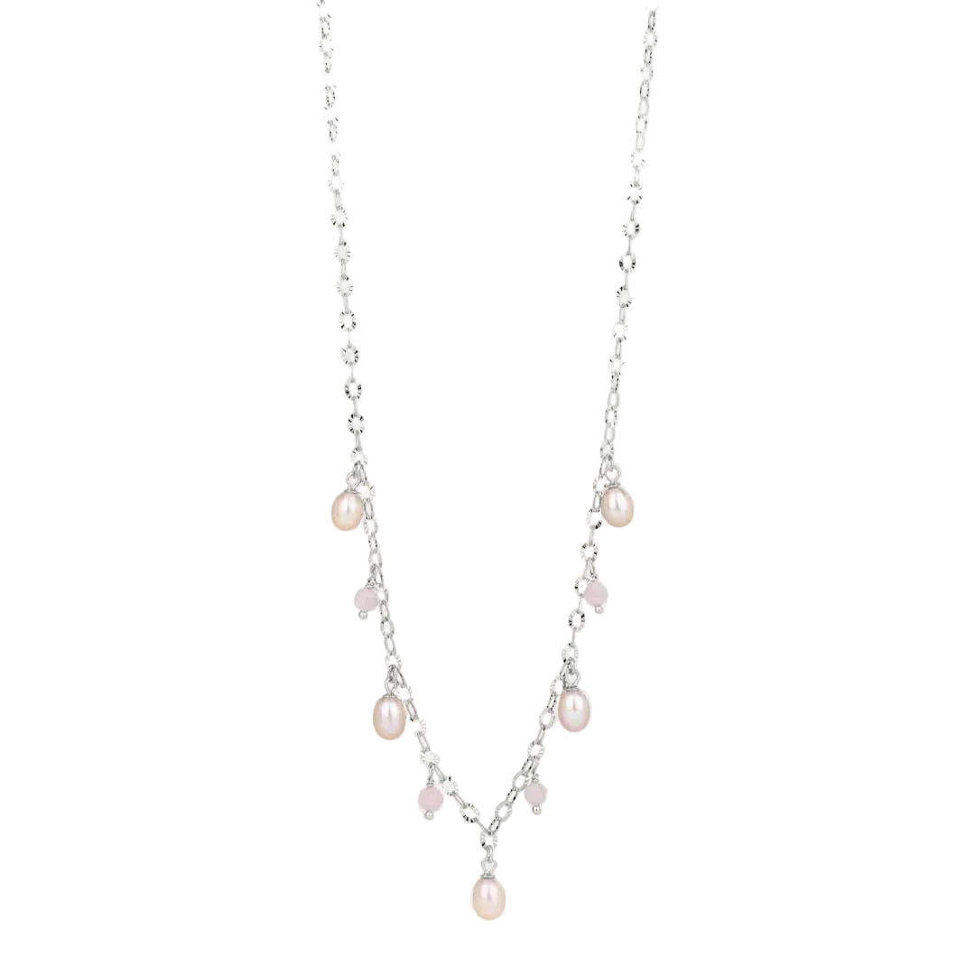 By L - Haf Pink Hálsfesti Með 5x Bleikum Perlum og Rose Quartz
