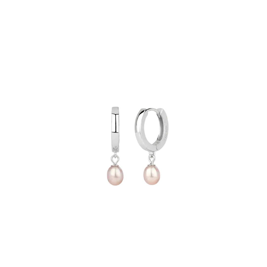 By L - Haf Pink hoops lokkar með Bleikri Perlu