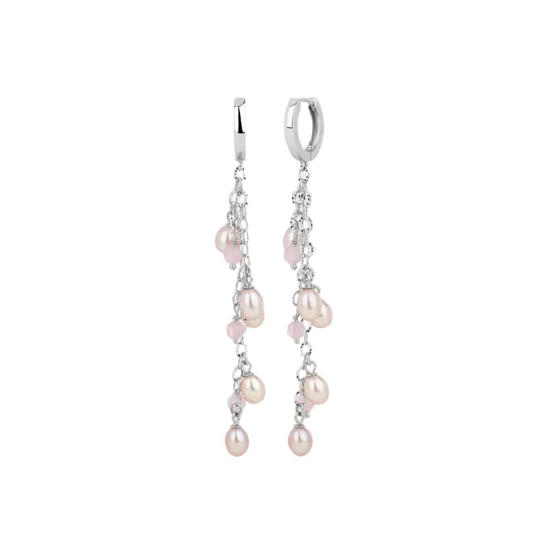 By L - Haf Pink margfaldir hoops lokkar með Bleikum Perlum og Rose Quartz