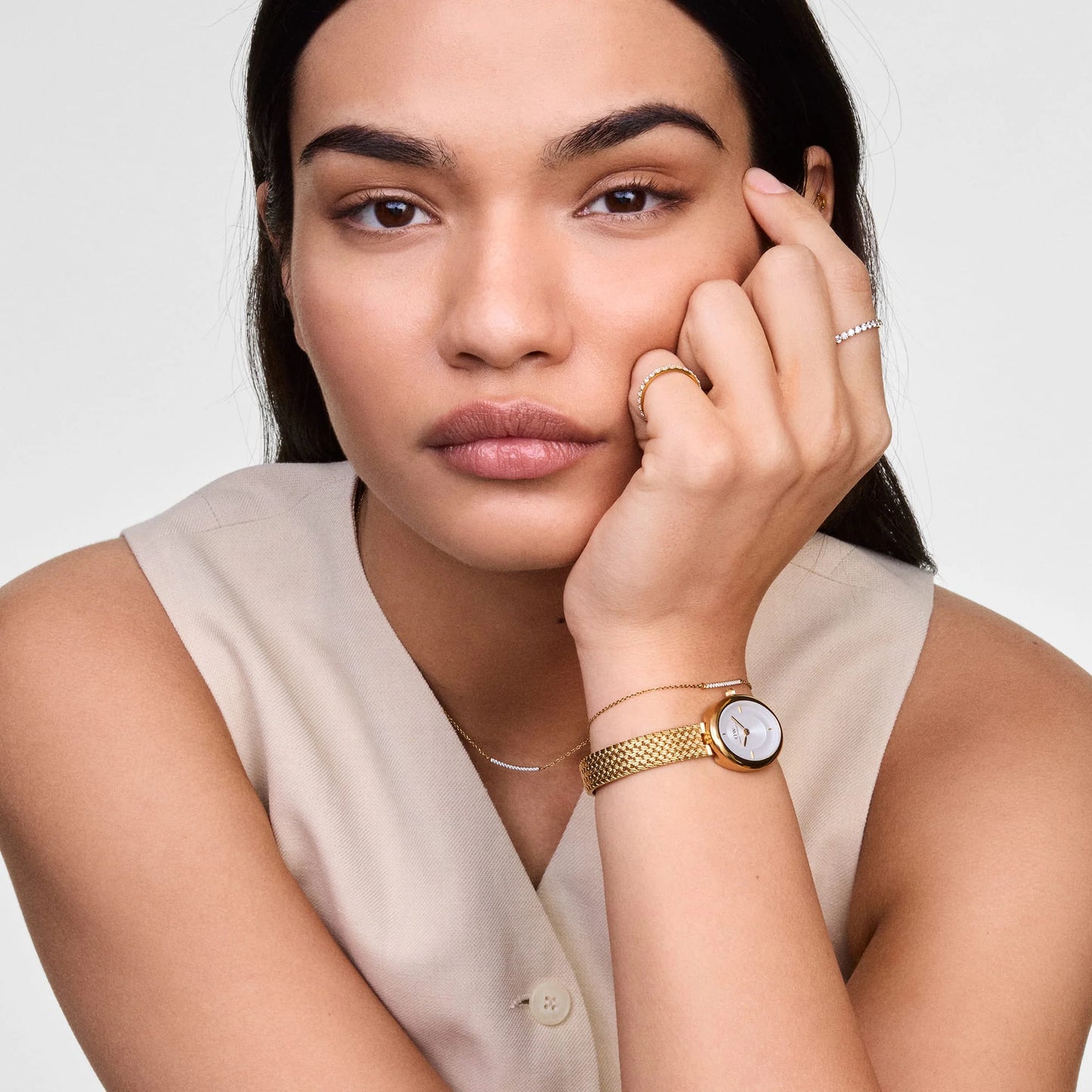 Daniel Wellington - Juliette Braided Mesh White Sunrey Gold