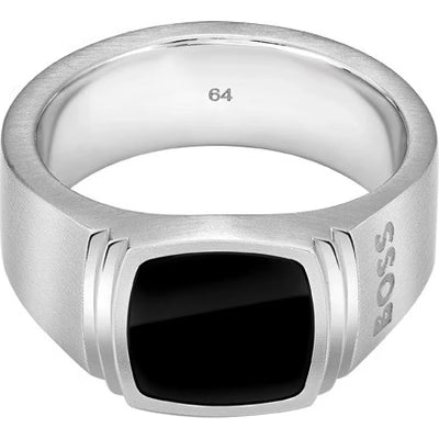 BOSS Stálhringur með svörtum stein