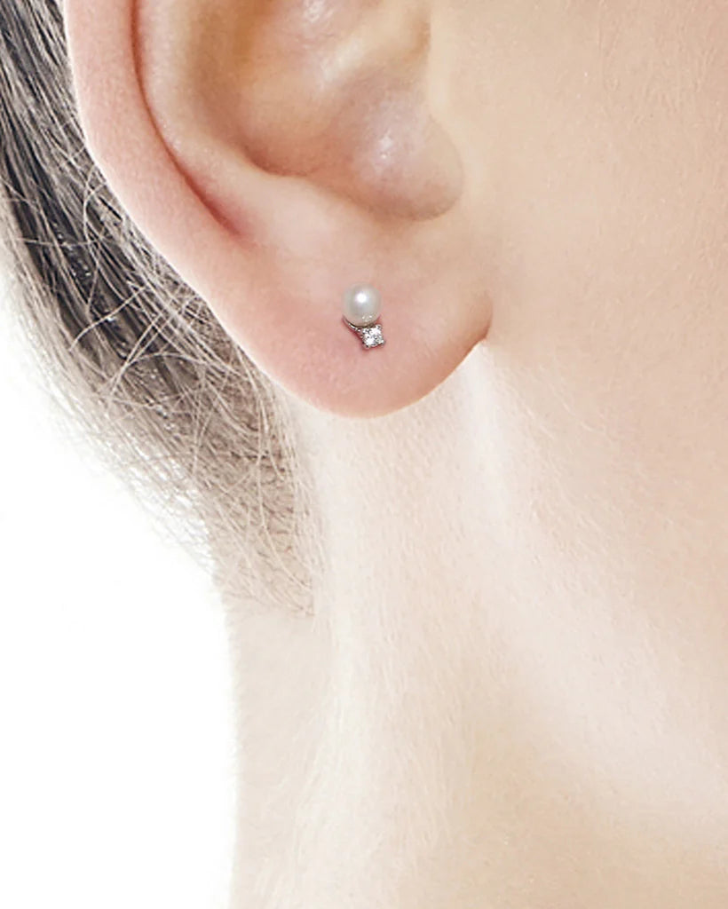 Majorica - 4mm Silfur perlu lokkar með zircon steini Cies