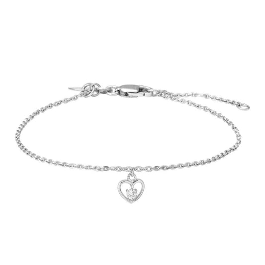 Barna armband - Hjarta m. hvítum stein - Silfur