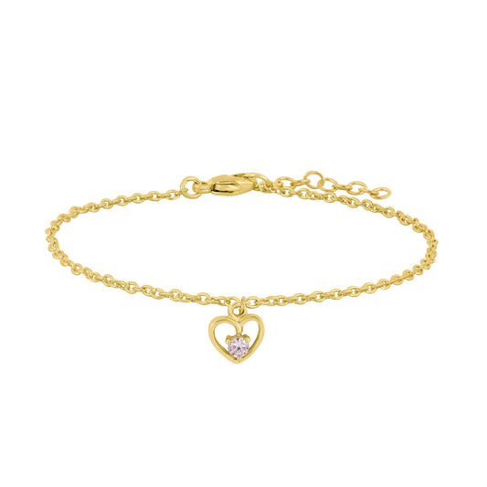Barna armband - Hjarta m. bleikum stein - Gyllt