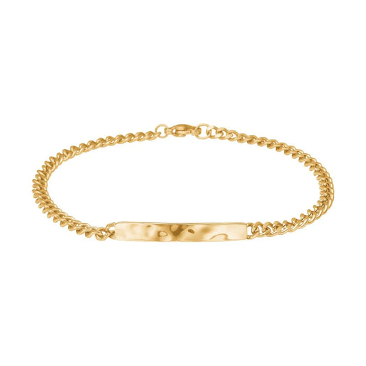 Son of Noa - Gyllt stál armband, mjótt með hamraðri plötu