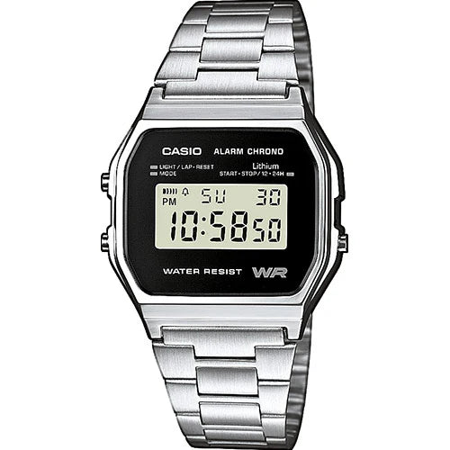 CASIO - Vintage A158 - Silfur m. svartri skífu
