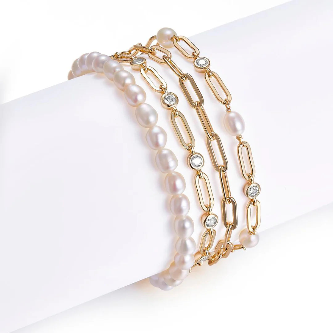 Vera design - "Diamonds & Pearls" armband, gyllt