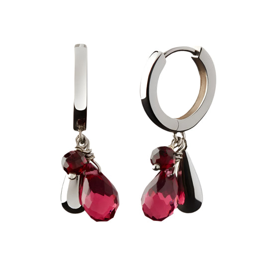 Stilla - hoops dropi, Red quartz & Garnet lokkar