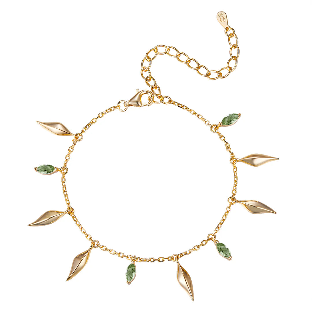 Vera Design - Cape of Feathers Divine Armband Gyllt með Grænum