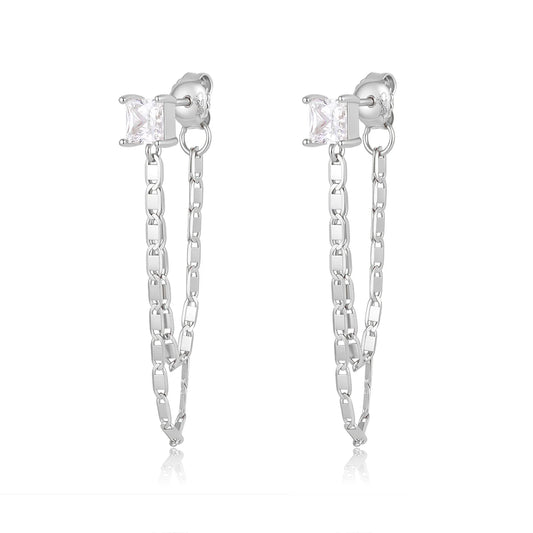 Vera Design - Björt Chain Hoop Eyrnalokkar Silfur