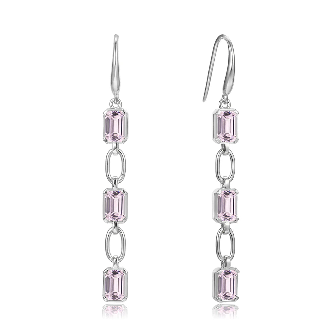 Vera Design - Crystal Eyrnalokkar Silfur með Bleikum Steinum