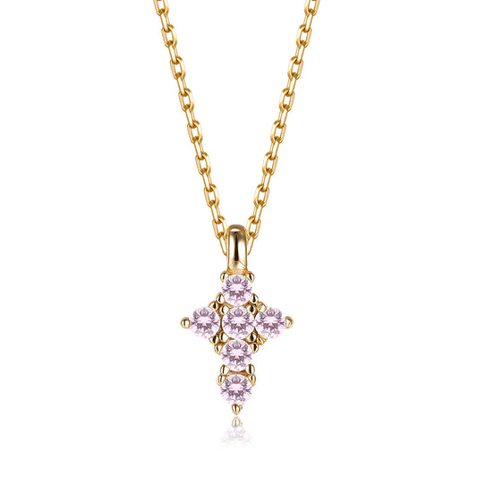 Vera Design - Cross Divine Tiny Hálsmen Gyllt með Bleikum Steinum