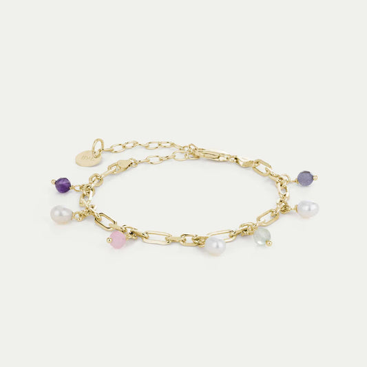 By L - Haf armband gyllt með perlum og nátturusteinum