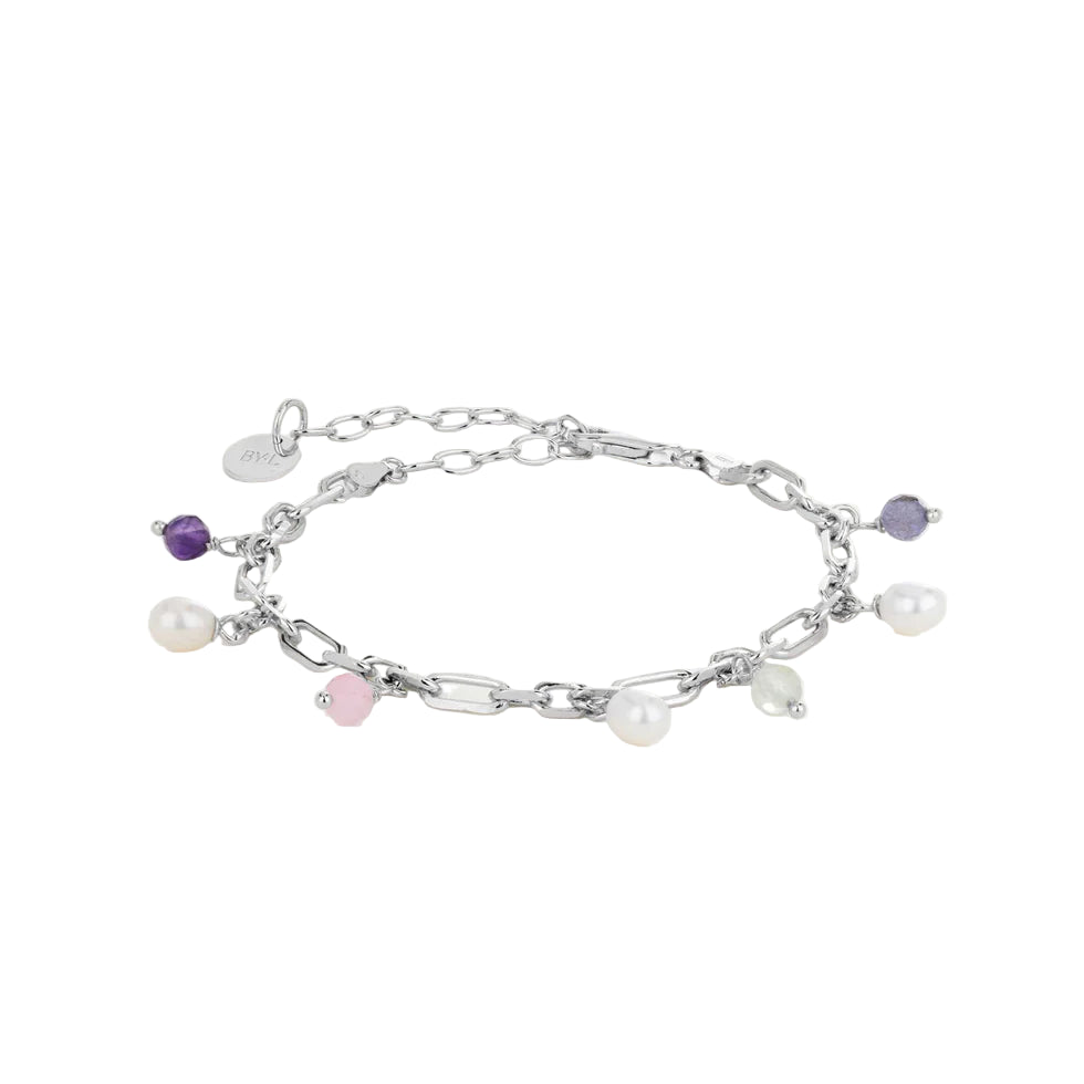 By L - Haf armband silfur með perlum og nátturusteinum