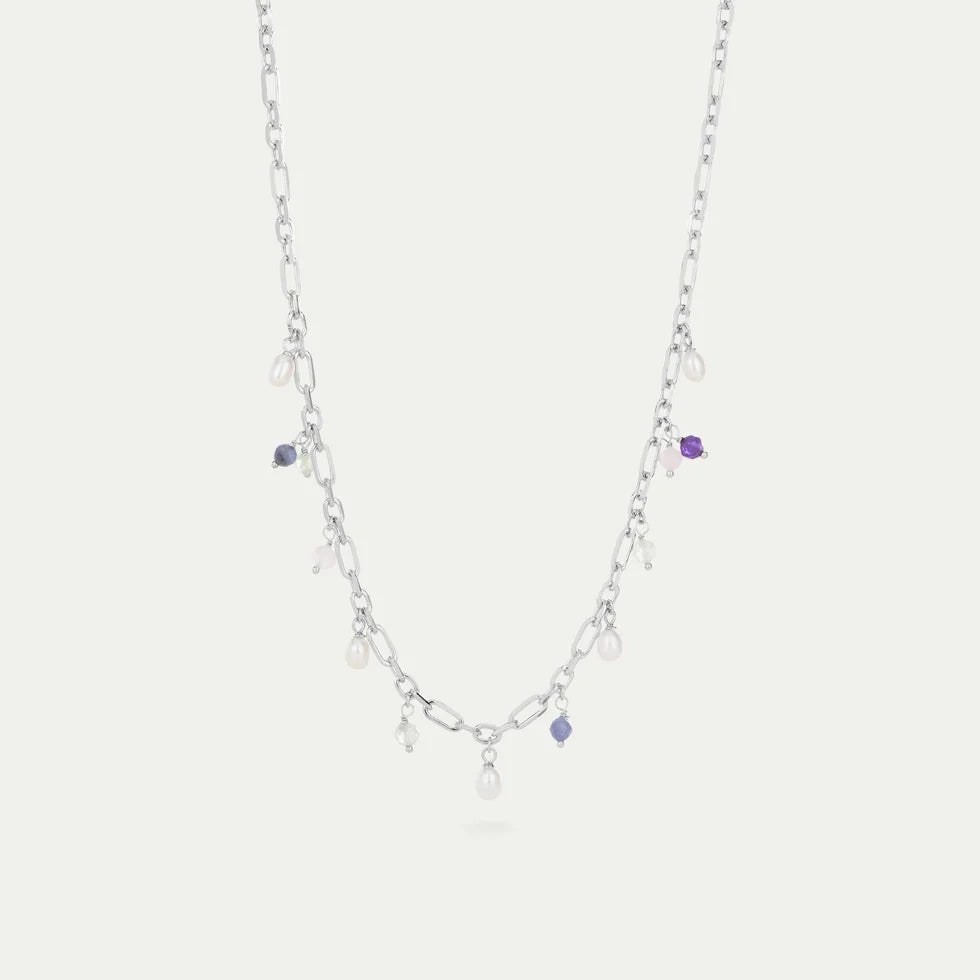 By L - Haf hálsfesti silfur með perlum og nátturusteinum