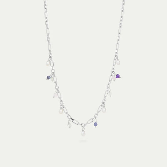 By L - Haf hálsfesti silfur með perlum og nátturusteinum