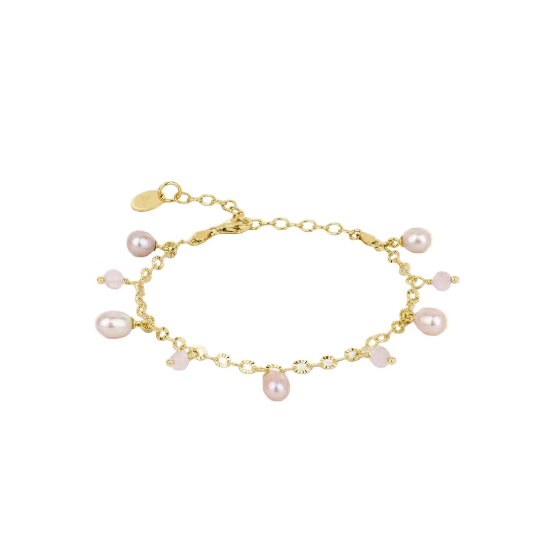 By L - Haf Pink armband með Bleikum Perlum og Rose Quartz