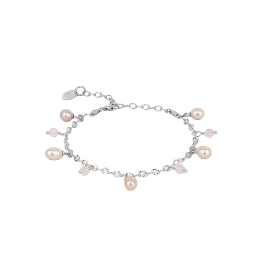 By L - Haf Pink armband með Bleikum Perlum og Rose Quartz