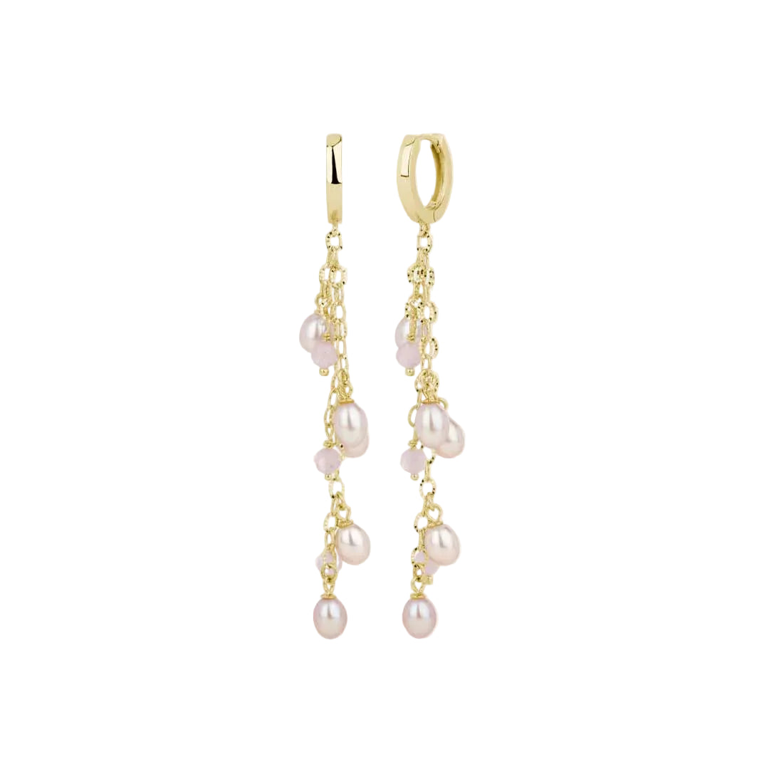 By L - Haf Pink margfaldir hoops lokkar með Bleikum Perlum og Rose Quartz