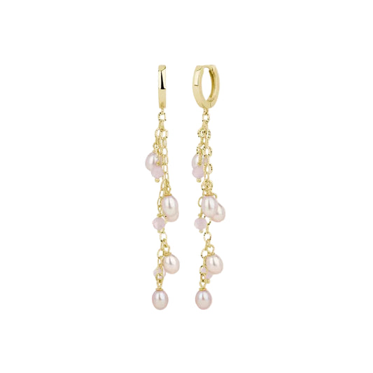By L - Haf Pink margfaldir hoops lokkar með Bleikum Perlum og Rose Quartz