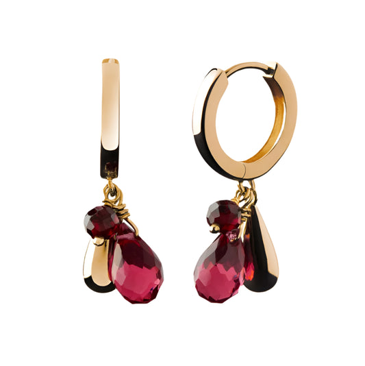 Stilla - hoops dropi, Red quartz & Garnet lokkar